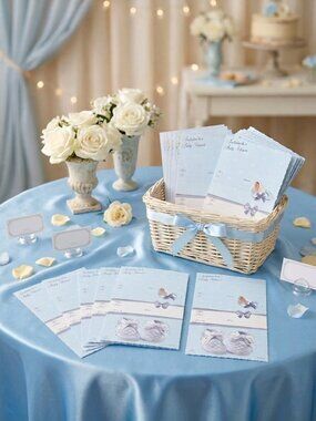 Set of 8 Blue Baby Shower Invites w/ Envelopes for Boy | Cute Booties Design NIP
